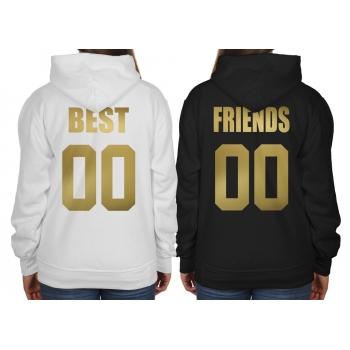 Bluzy z kapturem dla przyjaciółek złoty nadruk Best Friends + numer